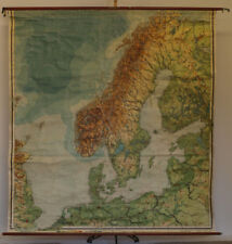Schulwandkarte Nordeuropa Skandinavien Scandiavia vintage wall map 211x225~1925