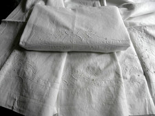 2 Überschlaglaken Baumwolle Ajourstickerei & Lochstickerei Blüten 50/60er J.