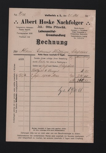 Weissenfels rechnung 1921 - rechnung,