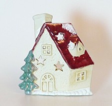 Teelichthalter Windlicht Weihnachten Winterhaus Weihnachtshaus - Keramik wie neu