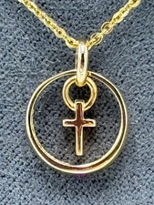 Christ Collier Kette mit Taufring und Kreuz 9K/0,375 Gelbgold Rubin