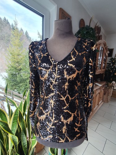 Pailetten bluse schwarz gold - pailetten,