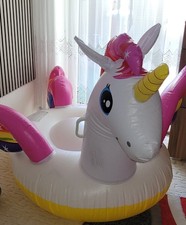 Einhorn Badeinsel XXL, Weiß, PVC, 80kg Traglast, Luftmatratze für Kinder