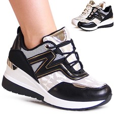 Damenschuhe Keilabsatz Sneaker Print Keil Halbschuhe Plateau Turnschuhe Mesh