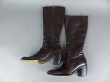 Petra Dieler Damen Schuhe Stiefel Gr. 38 Braun Leder Karree Wadenlänge (19598)