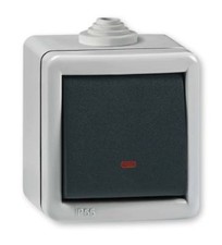 Aufputz Wechselschalter mit Glimmlampe IP55 (Metall) grau anthrazit