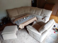Couchgarnitur Beige – Ecksofa + Sessel + Hocker – VB 250 €