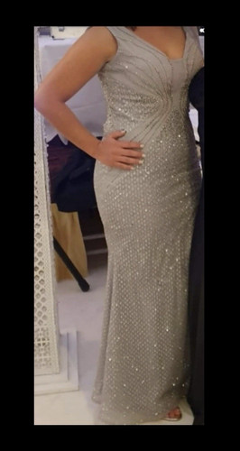 Damen abendkleid lang silber - lang, l