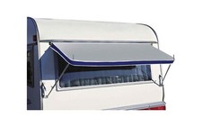 Fenstermarkise 180x70 cm Grau, Volant Blau PVC inkl. 19 x 1 mm Alugestänge