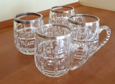 4 x Bierkrug Bierseidel Kristall mit Silberrand aus 925 Sterling Silber