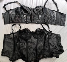 Elegante Vintage Bustier Korsage 80 B schwarz mit Straps, Gothic, tailliert