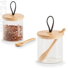 Gewürzglas Gewürz Zucker Dose Glas Gewürzdose Gewürzgläser Löffel Deckel Bambus