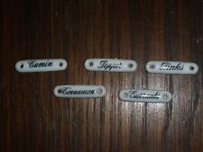 5 alte Porzellan-Schilder für Kaufladen / Kaufmannsladen Beschriftung Englisch 