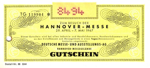 Hannover messe gutschein 1967 - hannover,