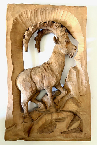 Holzrelief wandbild steinbock - wandbild,