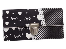 Damen Geldbörse Portemonnaie Stoff Schwarz Herzen Handmade Dawanda Unikat NEU