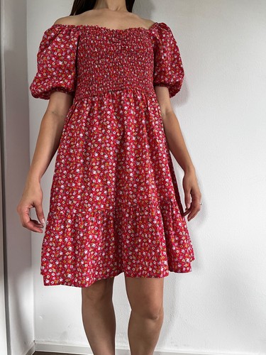Red floral milkmaid dress - red,