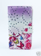 Samsung Galaxy S3  Case Flip Tasche Hülle Blumen Schmetterlinge Strass