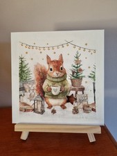 Bild Eichhörnchen mit Tasse Winter Tilda Handmade inklusive Staffelei 