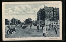Hamburg, Ansichtskarte, Leben am Stephansplatz, Autos, Menschen, Kutschen 