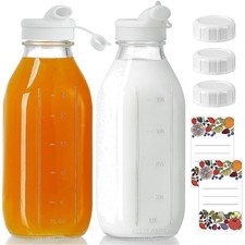 2er Set Glasflaschen mit Deckel 1 Liter - Milchflaschen mit Schraubverschluss...