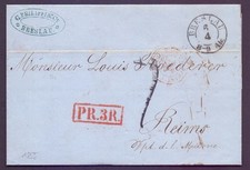 Faltbrief 1858 mit Stempel BRESLAU, PARIS und REIMS mit Transitstempeln (850)