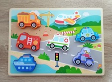 3D Holzpuzzle Kinder,Einlegepuzzle, Fahrzeuge, 7 Teile,räumlich,mit Bild drunter