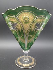 Vase Glas Moser Karlsbad Böhmen grün vergoldet Überfangglas Fächervase um 1900