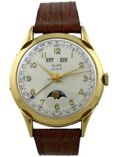 Herrenarmbanduhr Aube Le Locle Handaufzug Vollkalender Valjoux 90, funktioniert