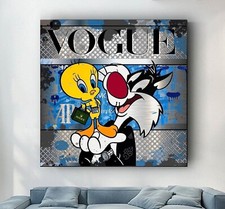 XL LEINWAND BILDER BIS 100x100x5 Sylvester & Tweety POP-ART WANDBILD URBAN BUNT