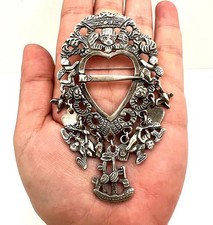 Prunkvolle Vintage 925er Silber Brosche Anhänger Rokoko Stil Putten Herz Schiff