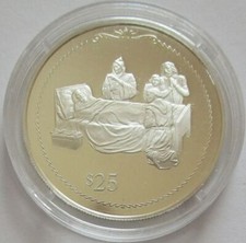 Britische Jungferninseln 25 Dollars 1992 Kolumbus im Sterbebett Silber