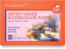 Aquarellpapier Block 100% Baumwolle A4-22 Blatt 300g/M² Premium Säurefreis