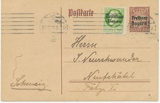 BAYERN 15 Pf Aufdruck Freistaat Bayern GA-Postkarte ABART: Rahmenlinie gebrochen