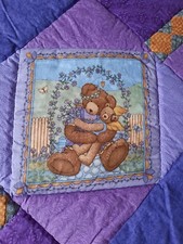 Patchworkdecke Quilt lila flieder mit Bären Handarbeit Unikat Handgequiltet