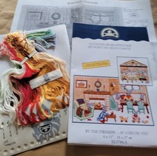 Stickvorlage Kreuzstich Rabbits by the Fireside XC0784 A Hasenzimmer Ostern