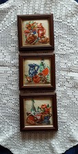 Gobelin Stickbild Mini 3 Stück mit Holzrahmen Handarbeit