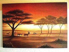 Bild Acryl GEMÄLDE Afrika LANDSCHAFT 115x80 Sonnenuntergang Leinwand handgemalt