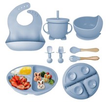 8PC Kinderteller Saugnapf Set Silikon Baby Teller inkl. Deckel, BPA-frei