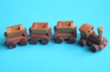 Mini Holzeisenbahn 1 Lok + 3 Anhänger/Lore 20cm Deko bewegliche Räder Handarbeit