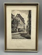 Original Radierung Der Alte Nussbaum Signiert Alt Antik Rarität Bild im Rahmen