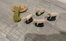 4 alte Krippen Figuren Gips Stuck Schafe und Krippe Engel "Gloria....