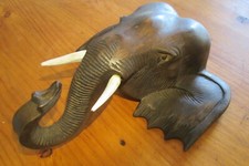 Afrikanische Holz - Schnitzerei - großer Elefanten - Kopf - als Wandschmuck