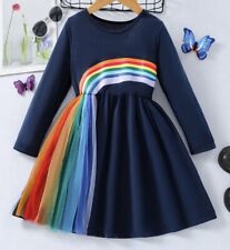 Mädchen Kleid mit Netzstoff Mit Regenbogen-Print, Gr.116/122, NEU!