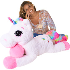 XXL Riesen Einhorn Plüsch Kuscheltier Plüscheinhorn Regenbogen Weiß 110cm