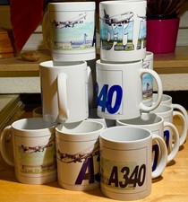 16 Kaffeebecher, weiß, mit Flugzeugmotiven ,Airbus A340 und MD-11