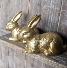 2 x Hasen Gold Osterhasen Weiß Hase 12x9 cm Figur Osterdekoration Ostern Hase