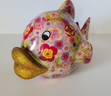 Pomme Pidou, Fisch, Spardose, Keramik, Dekofisch , Blumenmuster pink lila grün .