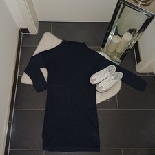 Neu Strickkleid M L 42 44 dunkelblau stehkragen leinen knielang Feinstrickkleid 