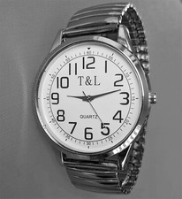 Quarz Uhr Flexband Edelstahl Zugband Damenuhr Herrenarmbanduhr silber XL  neu